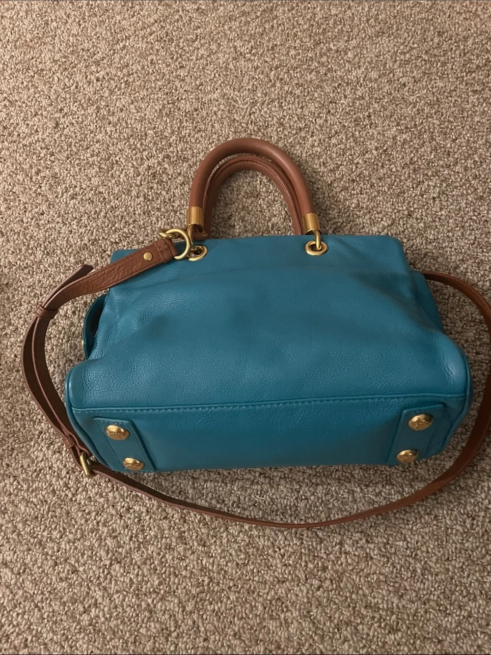 Marc by Marc Jacobs Teal Leather Satchel with Brown Handles